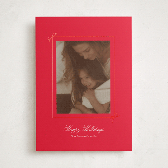 "Delicate Bow" - Holiday Cards in Poinsettia by Baumbirdy - Front