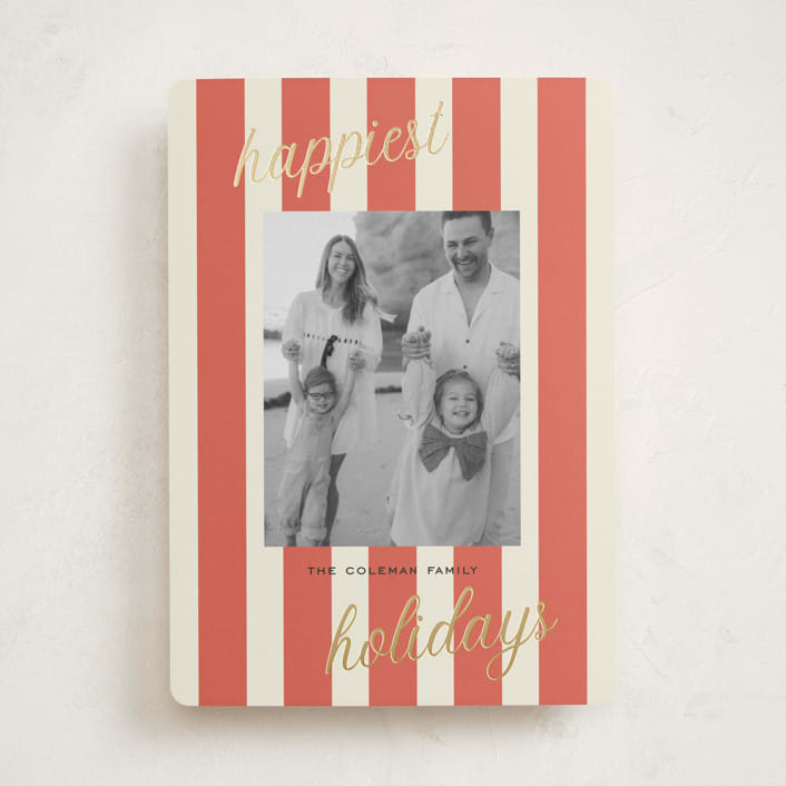 "Happiest Holidays" - Holiday Cards in Berry by Louise Kay - Front