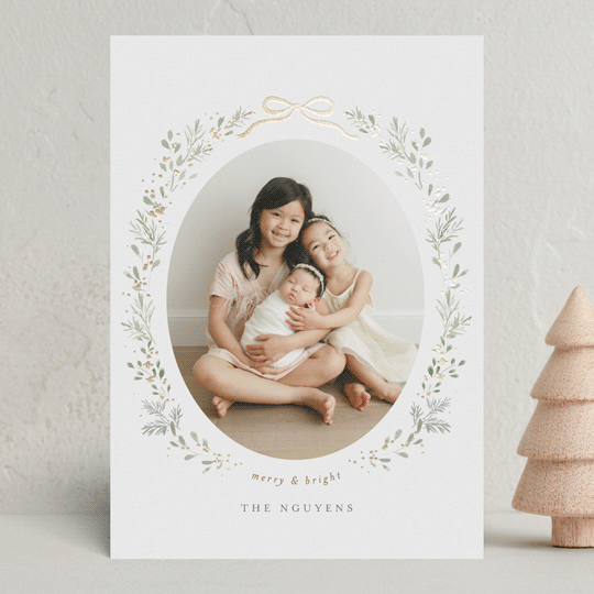 "Ribbon & Wreath" - Holiday Cards in Sage by Itsy Belle Studio - Front
