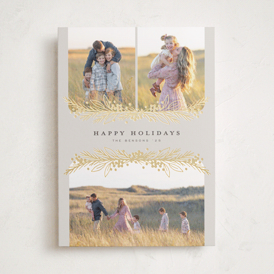 "Gilded Trio" - Holiday Cards in Linen by Michelle Taylor - Front