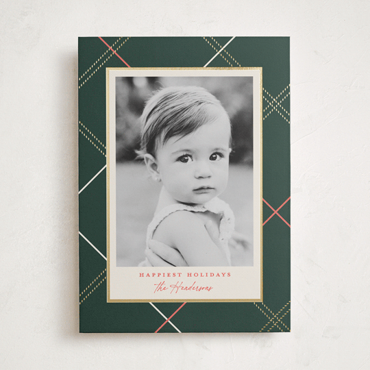 "minimal plaid" - Holiday Cards in Evergreen by Carolyn Nicks - Front