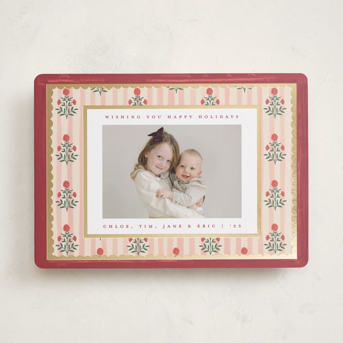 "Block Print Frame" - Holiday Cards in Berry by Teju Reval - Front
