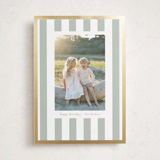 "Linen Stripes" - Holiday Cards in Sage by Angela Thompson - Front