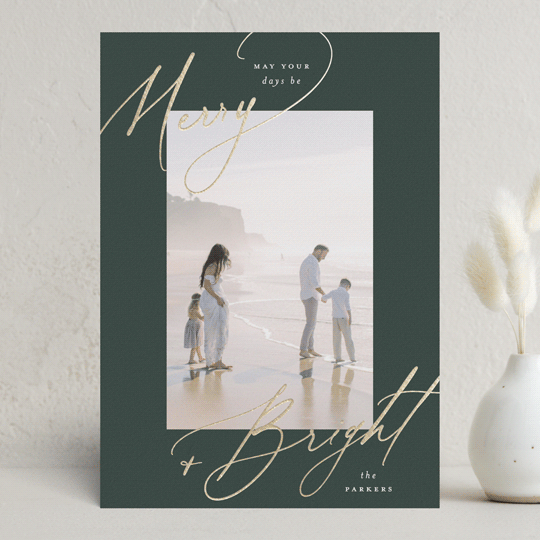 "bright+merry" - Holiday Cards in Evergreen by Carolyn Nicks - Front