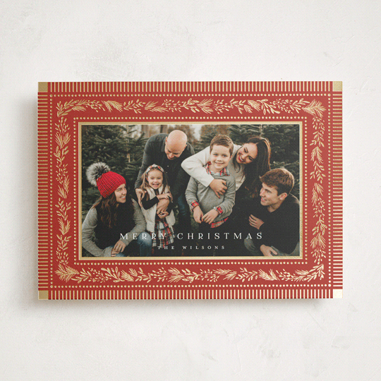 "Gilt Greens" - Holiday Cards in Cranberry by Laura Hankins - Front