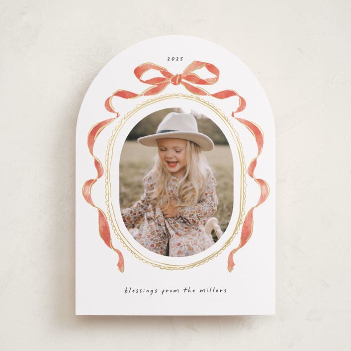 "Whimsical Bow" - Holiday Cards in Pomegranate by Susan Zinader - Front
