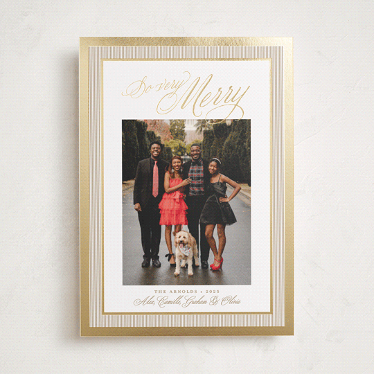 "Merry Striped Frame" - Holiday Cards in Caramel by Alston Foster - Front