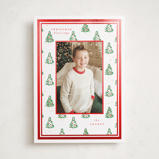 "Little Trees" - Holiday Cards in Candy Cane by Corinne Malesic - Front