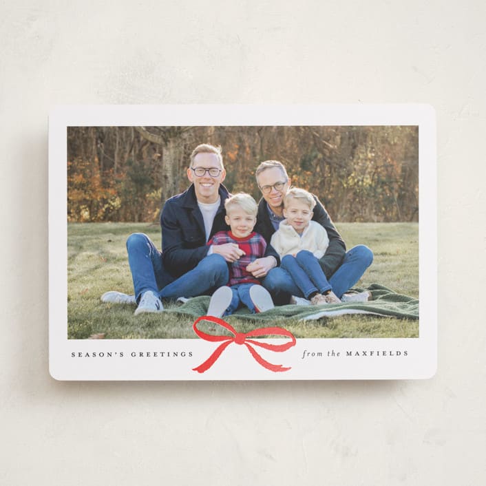 "Crimson Bow" - Holiday Cards in Coal by Olivia Kanaley Inman - Front