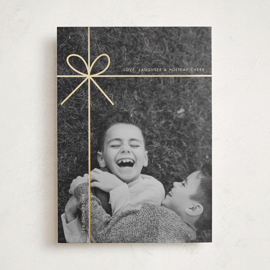 "Tied in Cheer" - Holiday Cards in Champagne by Joyce Pinheiro - Front