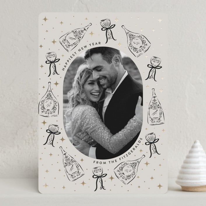 "Champagne New year" - Holiday Cards in Noir by Jackie Crawford - Front
