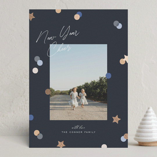 "Confetti Cheers" - Holiday Cards in Blue Jean by Pixel and Hank - Front
