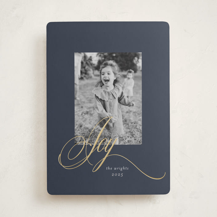 "Joy" - Holiday Cards in Midnight by Melinda Denison - Front