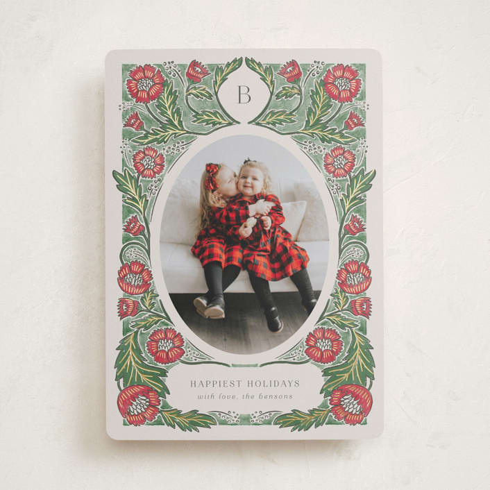 "monogram nouveau" - Holiday Cards in Poinsettia by Jen Owens - Front