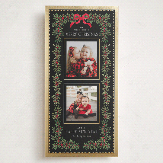 "Elegance Framed" - Foil-Pressed Tall Holiday Cards in Coal by Itsy Belle Studio - Front