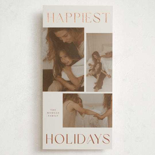 "Gilded Shine" - Foil-Pressed Tall Holiday Cards in Cashmere by Angela Thompson - Front