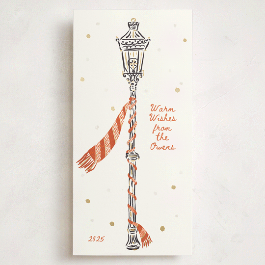 "Reverbere" - Foil-Pressed Tall Holiday Cards in Spice by Gwen Bedat - Front