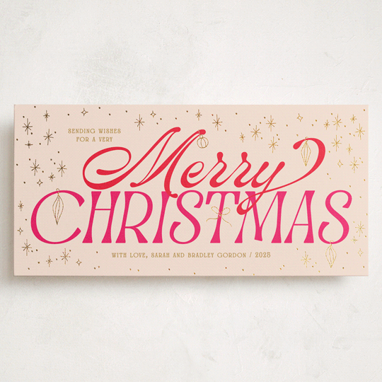 "Celestial" - Foil-Pressed Tall Holiday Cards in Gumdrop by Owl and Toad - Front