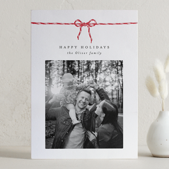 "With a bow" - Letterpress Holiday Cards in Peppermint by AK Graphics - Front