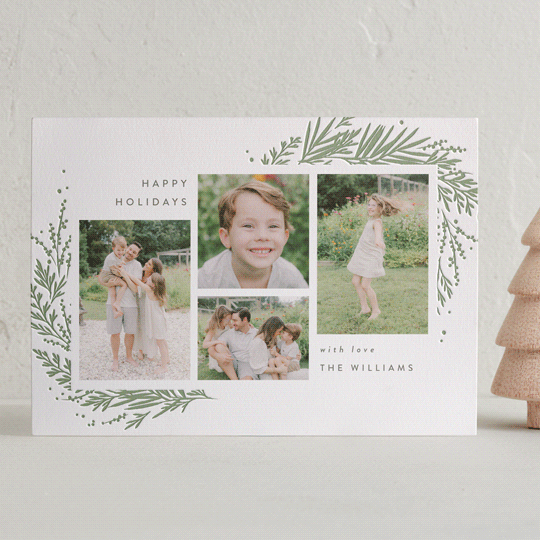 "Mountain Greenery" - Letterpress Holiday Cards in Sage by Robert and Stella - Front