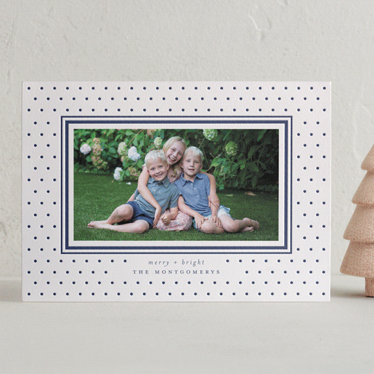 "Swiss Dot" - Letterpress Holiday Cards in Denim by Wildfield Paper Co - Front