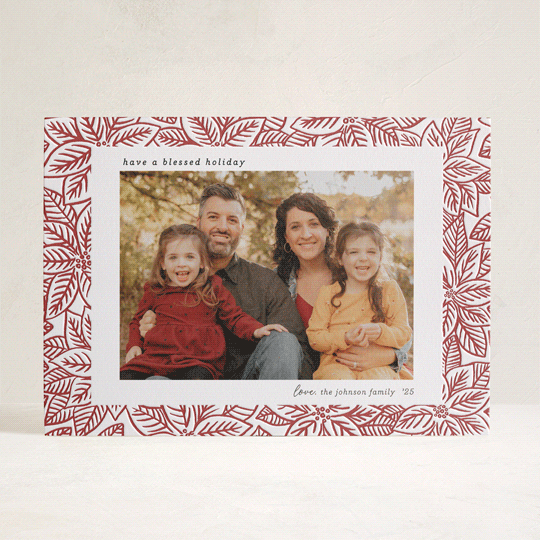 "Line Art Poinsettias" - Letterpress Holiday Cards in Merlot by Sarah Renee - Front