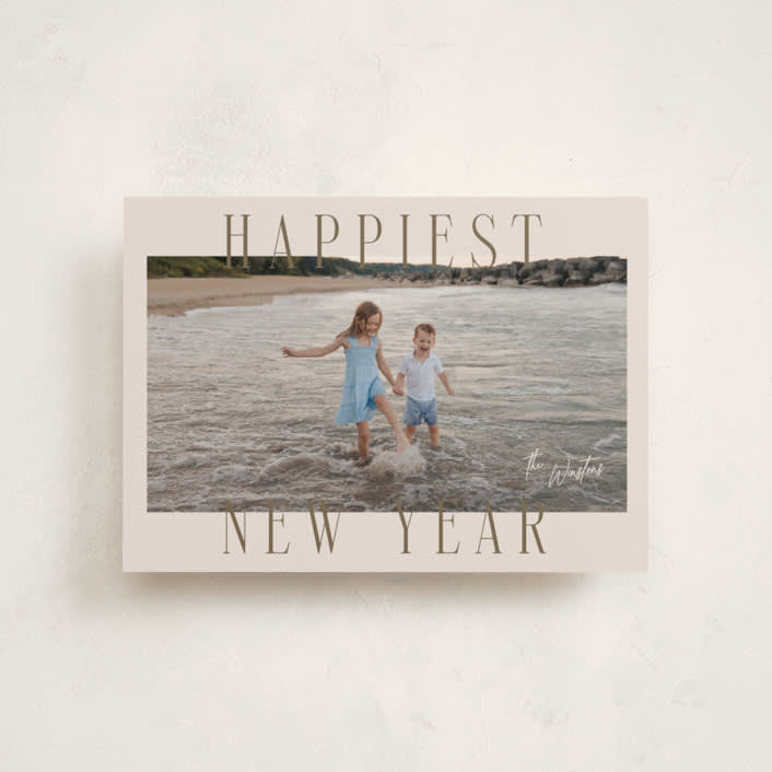 "Headlines" - Holiday Cards in Champagne by Ekko Studio - Front