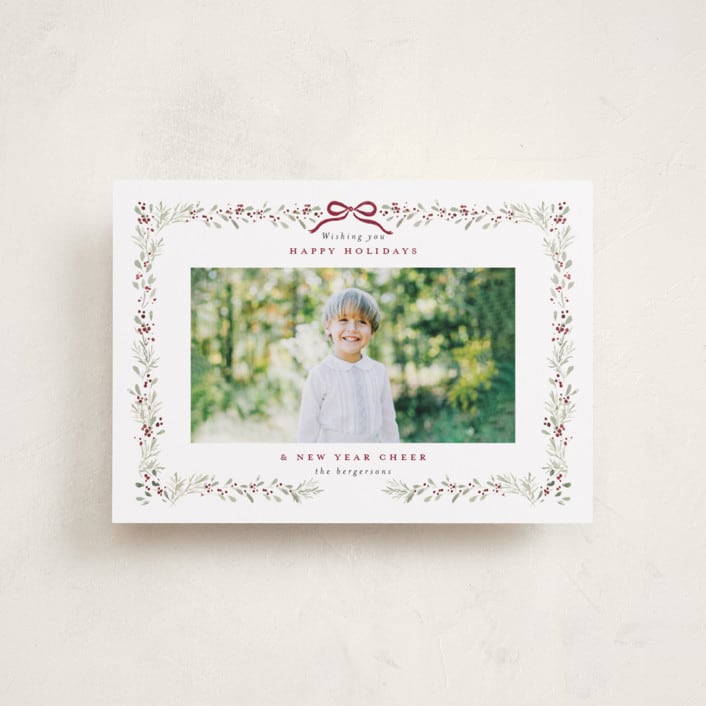 "Bountiful Boughs" - Holiday Cards in Cranberry by Itsy Belle Studio - Front