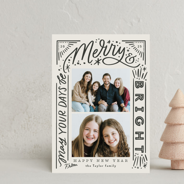 "Arched Multi Lettering" - Holiday Cards in Gravel by Alethea and Ruth - Front