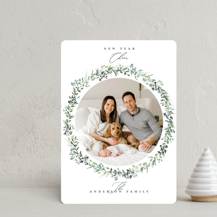 "Delicate Wreath" - Holiday Cards in Pine by Susan Moyal - Front