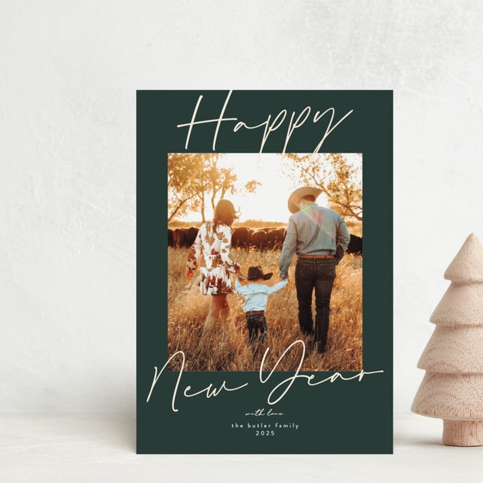 "Corner Scripted" - Holiday Cards in Evergreen by Melanie Severin - Front