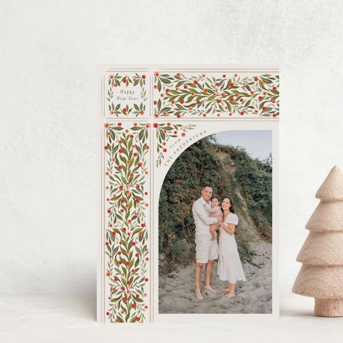 "Folk Ribbon" - Holiday Cards in Vanilla by Jackie Crawford - Front