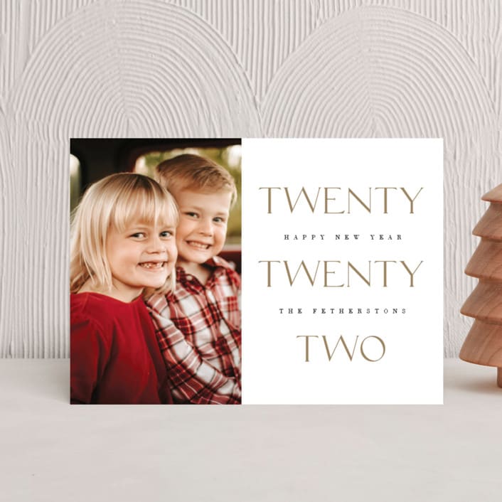 "Spelled Out" - Holiday Cards in Champagne by Lucrecia Caporale - Front