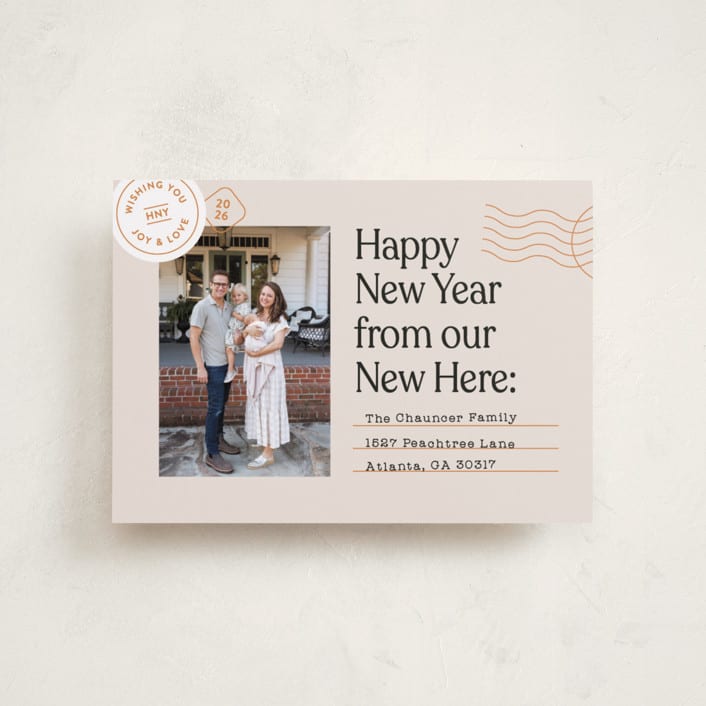 "New Here" - Holiday Cards in Champagne by Shari Margolin - Front