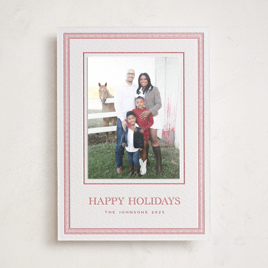 "Grosgrain" - Letterpress Holiday Photo Mount Cards in Scarlet by Jenna Holcomb - Front