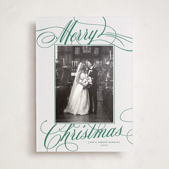 "Classic Merry" - Letterpress Holiday Photo Mount Cards in Cucumber by Alston Foster - Front