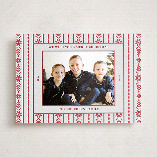 "Scandi Ribbon" - Letterpress Holiday Photo Mount Cards in Scarlet by Erin German - Front