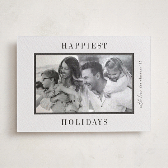 "Cinema" - Letterpress Holiday Photo Mount Cards in Soft Black by Pati Cascino - Front