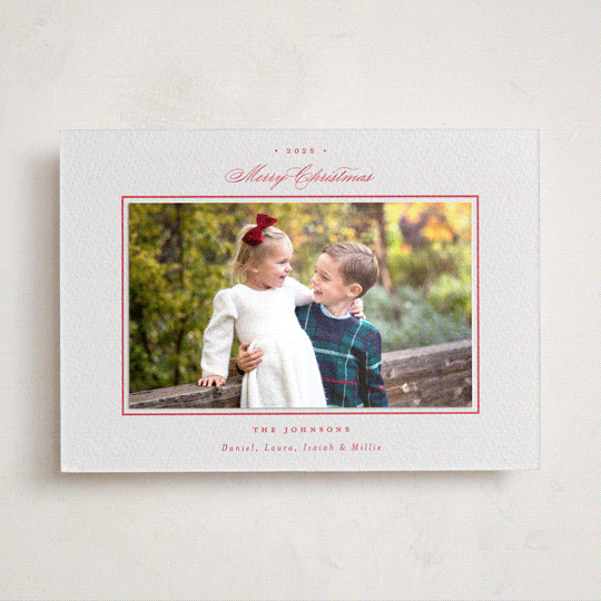 "Festive Classic" - Letterpress Holiday Photo Mount Cards in Scarlet by Emily Betts - Front
