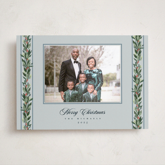 "evergreen garlands" - Holiday Photo Mount Cards in Winter Sky by Rebecca Durflinger - Front