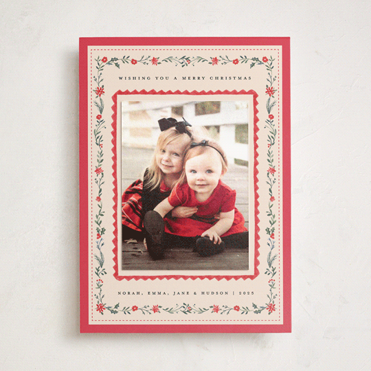 "Festive Embroidery" - Holiday Photo Mount Cards in Peppermint by Teju Reval - Front