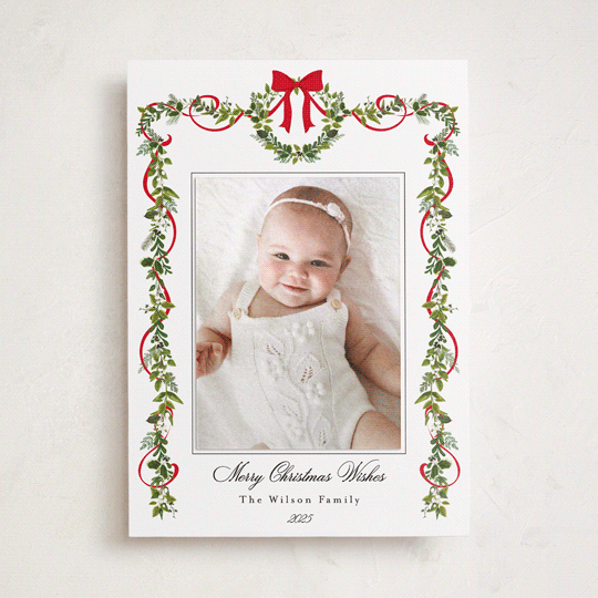 "Bows & Ribbon" - Holiday Photo Mount Cards in Candy Cane by Susan Moyal - Front