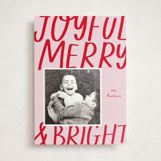 "Joyful Merry Bright" - Holiday Photo Mount Cards in Blush by AK Graphics - Front