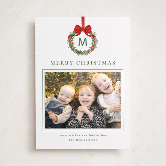 "Winter Monogram" - Holiday Photo Mount Cards in Wreath by Petra Kern - Front