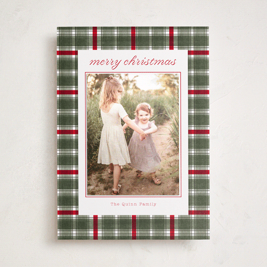 "Traditional Plaid" - Holiday Photo Mount Cards in Wreath by Baumbirdy - Front