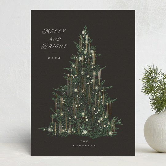 "Tinsel Tree" - Holiday Cards in Charcoal by Leah Bisch - Front
