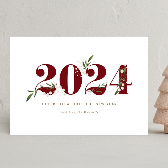 "Adorned Year" - Holiday Cards in Merlot by Jennifer Postorino - Front