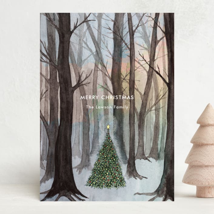 "Silent Night Woods" - Holiday Cards in Sunset by Karina Racz - Front