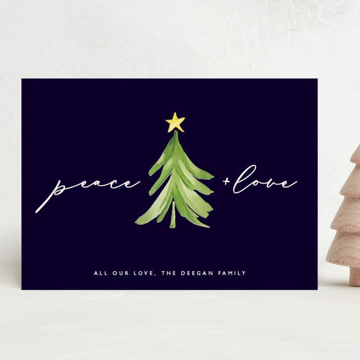 "Simple Tree" - Holiday Cards in Navy by Erin Deegan - Front
