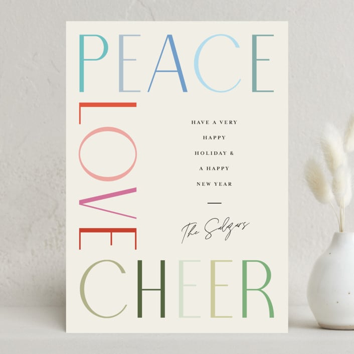"Peace Love Cheer" - Holiday Cards in Fruitcake by Pixel and Hank - Front